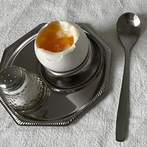 Set of 2 Stainless Steel Trays with Egg Cups and Salt Shakers | Vintage Silver Egg Serving Set | Made in Germany, 80s
