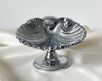 Mid-Century Silber Muschelform Sockelschale – Vintage Muschel-Servierschale – Hergestellt in Deutschland, 60er Jahre