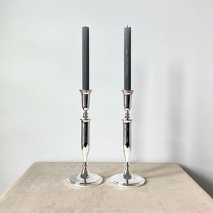 GODINGER Silver Art Candlesticks | Set of 2 | Vintage Tall Silver Plated Candle Holders | New In Original Box | Vintage Gift from the 80s