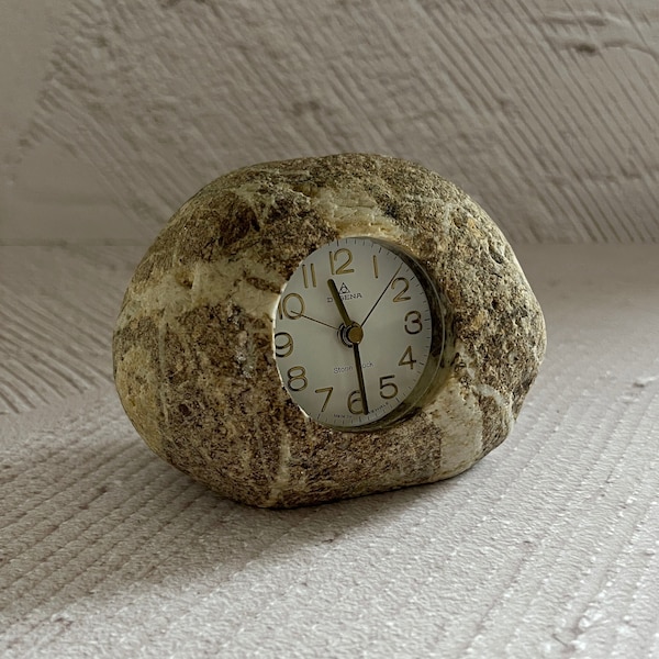 DUGENA Mid-Century Stone Table Clock - Unique Vintage Desk Clock - Made in Germany, 60s