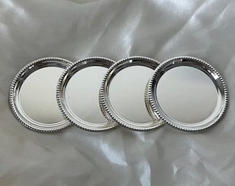 Vintage Silver Plated Coasters - Set of 4 - Mid Century Round Chrome Metal Coasters - Made in Germany, 80s