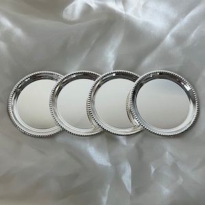 Vintage Silver Plated Coasters - Set of 4 - Mid Century Round Chrome Metal Coasters - Made in Germany, 80s