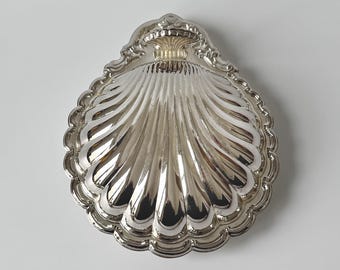 Vintage Silver-Plated Clam Shell Butter & Caviar Dish with Glass Insert, 1970s