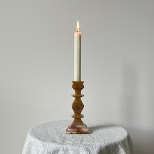 Vintage Onyx Handmade Candlestick Holder - Unique Natural Marble Stone Brown Beige Candle Holder - Germany 1970s