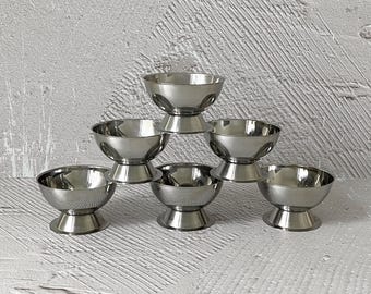 CHG Vintage Stainless Steel Ice Cream Cups — Set of 4 or 6 | Footed Stackable Dessert Bowls | Made in Germany, 1980s