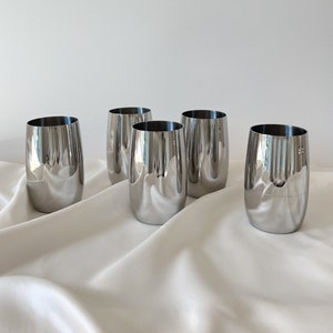 Vintage AMC Art Design rostfria tumblers, italienska dryckesmuggar, 1980-talet, begagnat eller oanvänt set