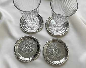 Vintage German Hammered Silver Coasters | Set of 4 or 6 | Round Coasters Made of Aluminum | Germany, 30s