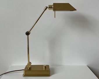 Holtkötter German Brass Table Lamp in Retro Gold - Vintage Tall Adjustable Desk Lamp - Made in Germany - 80s