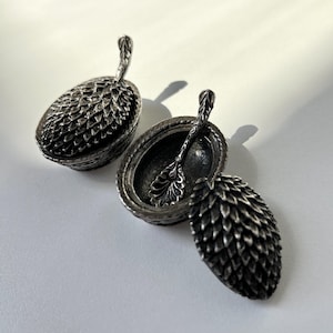 Antique Pinecone Metal Salt Cellars | Ornate Spice Containers with Spoons | Vintage Tableware Decor | Set of 2