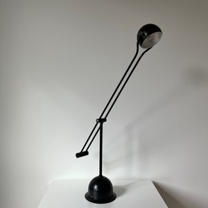 1970s German Table Lamp by Hustadt Leuchten - Vintage Space Age Desk Lamp - Tall Adjustable Metal Matt Black Lamp - Made in Germany