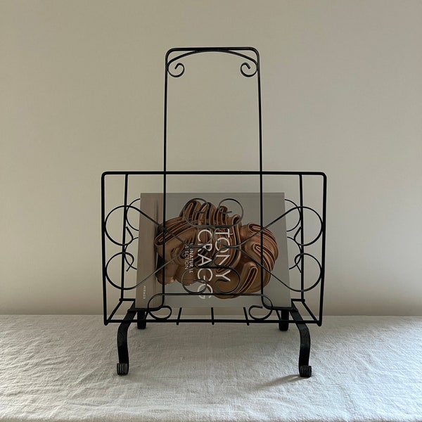 Mid Century German Magazine Rack Made of Iron - Floor Standing Black Magazine Holder - Metal Newspaper Rack - 1950s