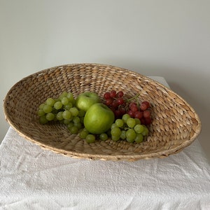 Vintage Large Egg Shape Wicker Tray - Oval Rattan Serving Tray Fruit Platte - Handmade, Germany
