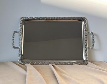 XL Vintage German Stainless Steel Serving Tray with Handles | 1980s Rectangular Platter | Unused in Original Box