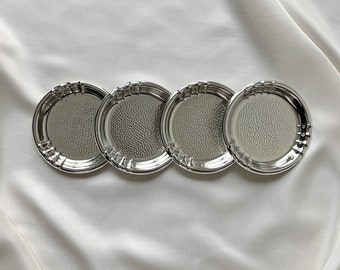 Vintage Hand-Hammered Silver Coasters | Set of 4 or 6 | 1930s German Round Metal Drink Coasters with Decorative Edge