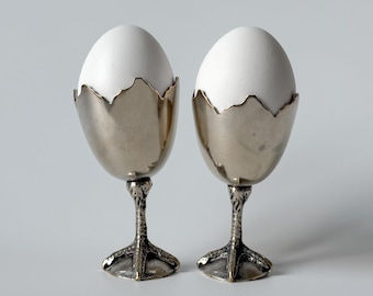 Vintage Nickel Silver Chicken Foot Egg Cup | European MCM Egg Holder | Alpaca (German Silver)