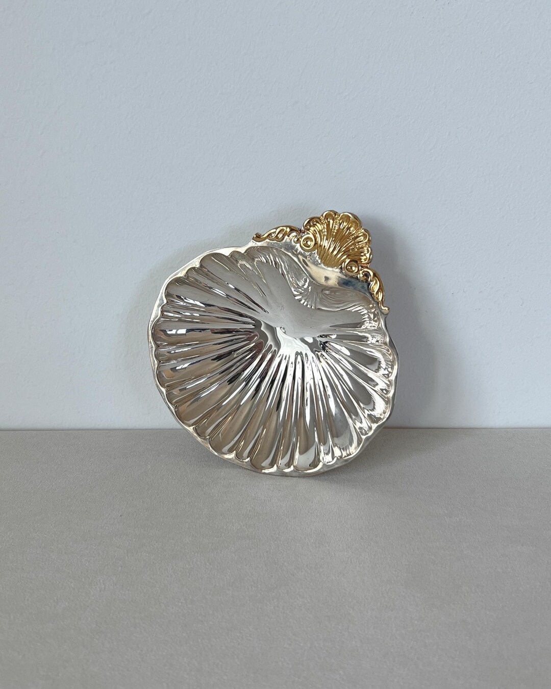 Vintage Silver and Gold Plated Shell Dish | Metal Clam Scallop Seashell ...