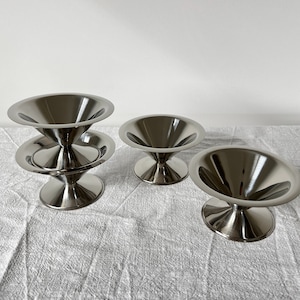 WMF Cromargan Stainless Steel Dessert Bowls | Vintage Footed Silver Metal Ice Cream Cups | Made in Germany, 80s
