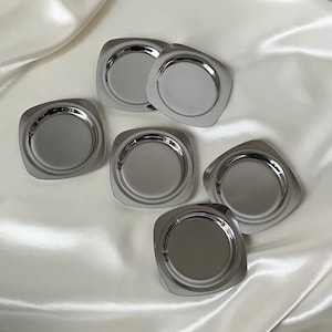 Vintage WMF Edelstahl Untersetzer | 4/6er-Set | Space Age Design | Metall Quadrat Silber Untersetzer | Made in Deutschland, 1960er Jahre