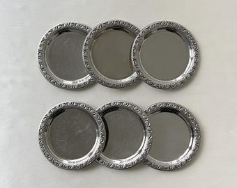 Vintage Stainless Steel Drink Coasters | Set of 6 | Round Metal Silver Coaster Set for Cups and Glasses | Made in Germany