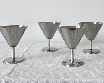 Lot de 4 coupes à glace en acier inoxydable vintage - Bols à cocktail/dessert en métal sur pied