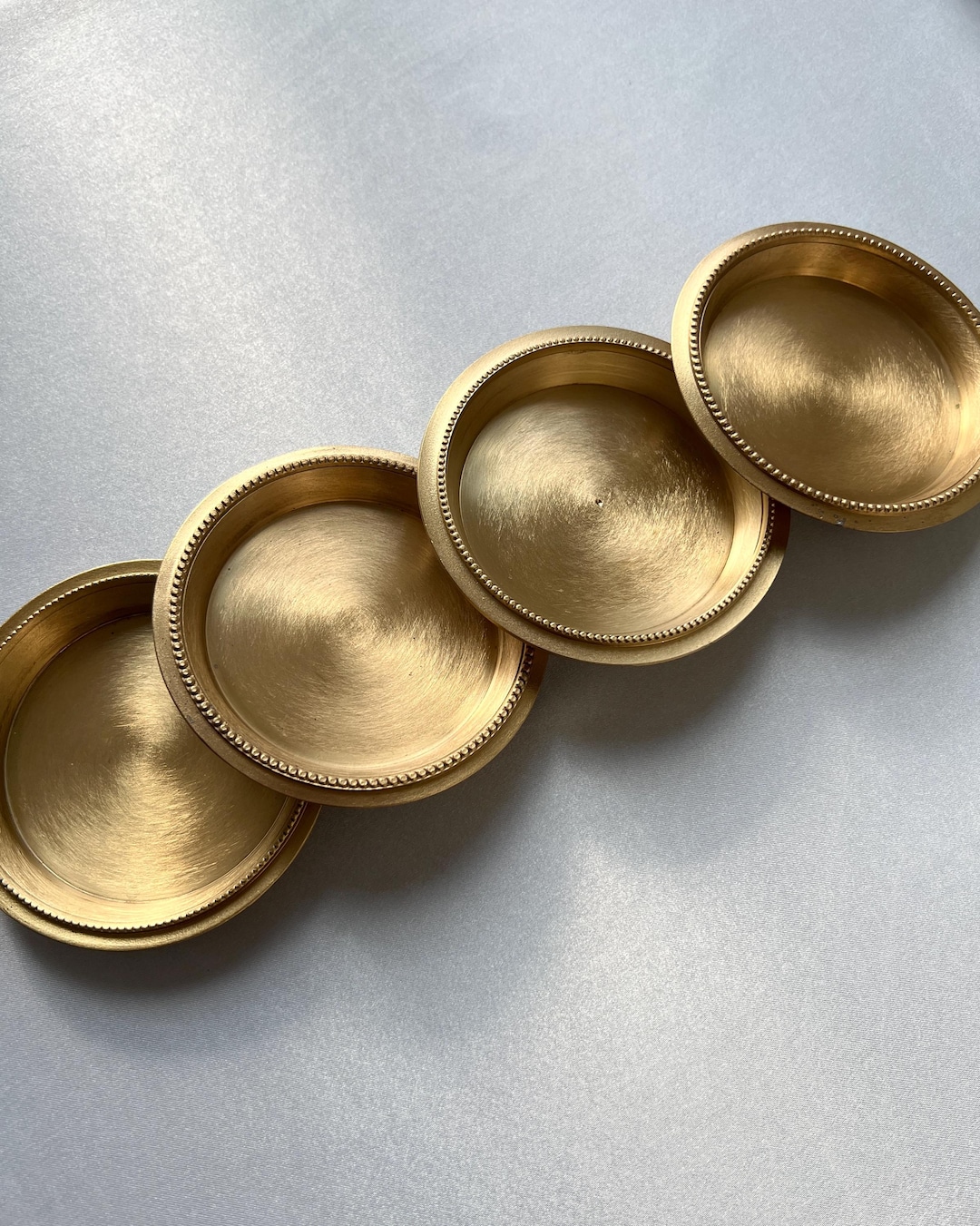 Handmade German Solid Brass Coasters — Set of 4 | Beaded Pearl Edge ...