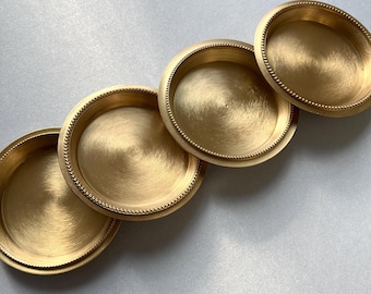 Handmade German Solid Brass Coasters — Set of 4 | Beaded Pearl Edge | Heavy Vintage Mid-Century Table Protectors