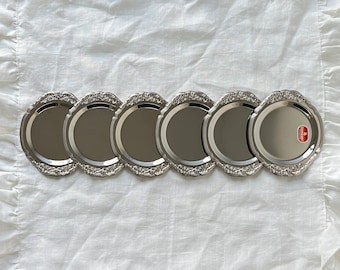 Set of 6 WMF Cromargan Coasters - Mid-Century Stainless Steel Silver Coasters - Made in Germany, 70s