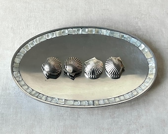 Vintage Mother-of-Pearl Oval Platter | Silver Metal Serving Tray | Mid Century Modern | Towle Silversmiths Since 1690
