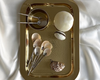 Vintage Hammered Gold-Plated Tray | Rectangular Metal Serving Tray | Vanity Catchall Decor