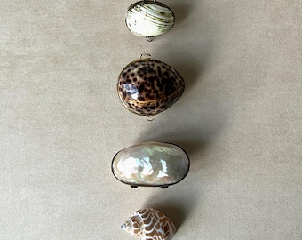 Vintage Natural Shell Boxes | Seashell Ring Holder | Brass-Rimmed Mother of Pearl Pill & Jewellery Box