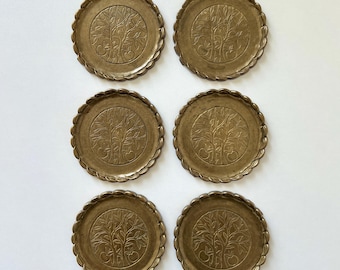 GILDE Brass Drink Coasters | Set of 6 | Vintage Round Cup Coasters | Gilde Handwerk | Metal Coasters Set for Glasses | Made in Germany