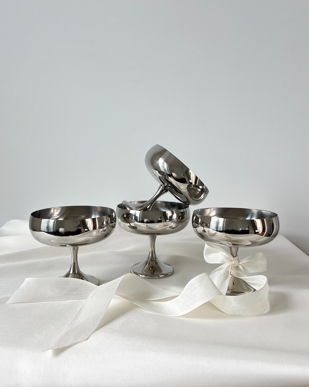 Set 4 Coppe Per Gelato In Acciaio Inossidabile Con Forchette | Ciotole Dessert Riutilizzabili Per Gelato E Frutta - 3
