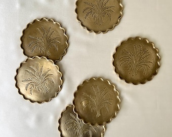 MOD DEP ITALY Heavy Brass Coasters | Set of 6 | Rare Italian Solid Brass Drink Coasters | Vintage Round Metal Coaster | Made in Italy, 60s