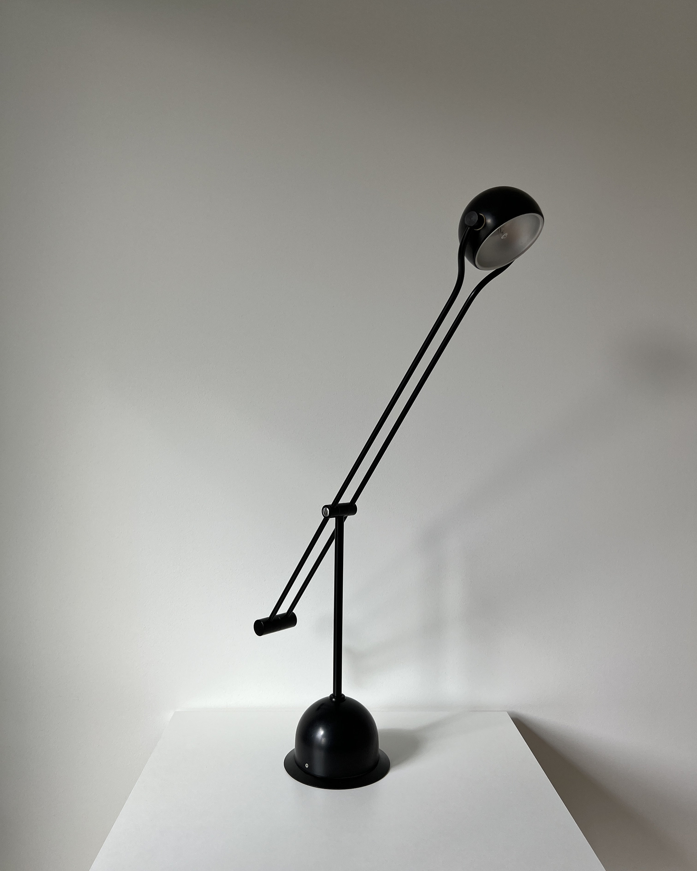 1970s German Table Lamp by Hustadt Leuchten - Vintage Space Age Desk Lamp - Tall Adjustable Metal Matt Black Lamp - Made in Germany