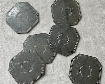 Italian Octagonal Coaster Set by MATCH | Set of 6 | Vintage Handmade Drink Coasters | Match Pewter | Made in Italy, 1970s