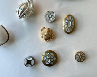 Vintage Shell & Mother-of-Pearl Pill Boxes | Brass, Silver, Gold, Metal | MCM Jewelry Trinket Box | Mid Century Decor