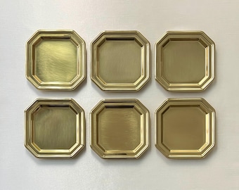 Vintage Brass Drink Coasters and Brass Tray | Square Gold Metal MCM Coasters | Mid Century Decor | Made in Germany, 80s