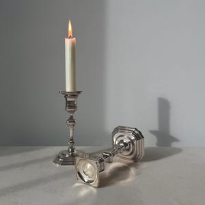 Candelieri vintage BMF placcati in argento / Set di 2 / Germania Ovest anni '80 / Portacandele affusolati di metà secolo