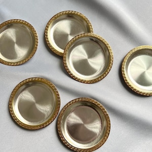 Vintage Italian Coasters | Set of 6 Drink Coaster Set | Round Silver Metal Coasters with Gold Rim | Vintage Gifts | Gift for Her