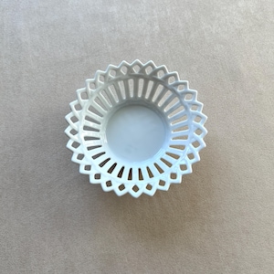 Tettau Atelier Reticulated Porcelain Bowl | Neoclassical Pierced White Decorative Bowl | Germany, 1960s