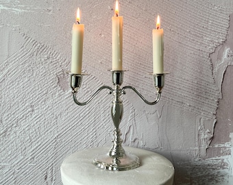 Vintage Silver-Plated 3-Arm Candelabra | Mid Century Candle Holder — Germany, 1980s | Vintage Gift