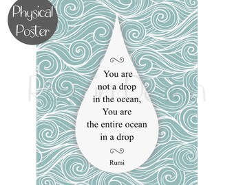 Impresión de póster de arte de pared, Rumi eres todo el océano, impresión de póster de cita, decoración minimalista de la pared del hogar de moda