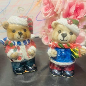 Holiday Bear Salt and Pepper Shakers Christmas Bear Santa Bear Salt shaker pepper shaker