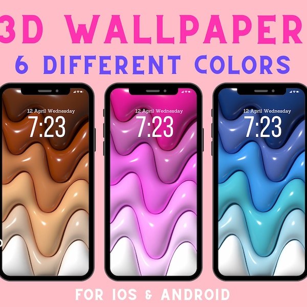 Trending 3D Wave Phone Wallpaper, iPhone Wallpaper Bundle, Android Wallpaper Bundle, Lock Screen, Colorful, Digital