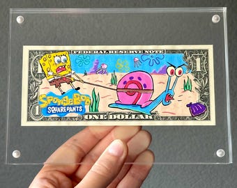 Unique Spongebob Dollar Bill Art including Clear Acrylic Photo Frame | Price includes shipping!