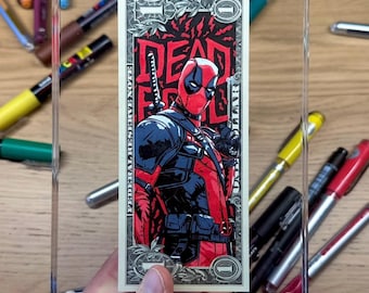 Unique Deadpool Dollar Bill Art including Transparent Acrylic Photo Frame | Price Includes Shipping!
