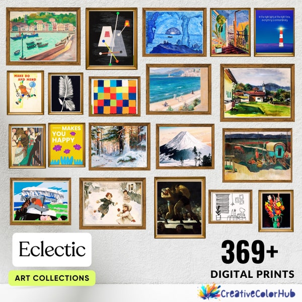 369 Eclectic Art Prints Set - Maximalist Gallery Wall - Printable Van Gogh, Monet, Klee Inspired Decor,Digital Download