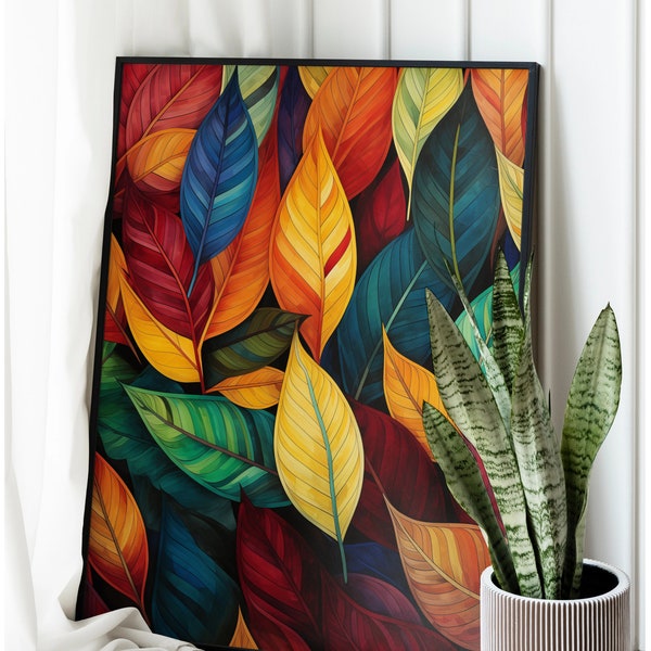 Colorful Leaves - abstract Painting | Wall Decor | Instant  download | Housewarming gift |Colorful wall art|Printable wall art