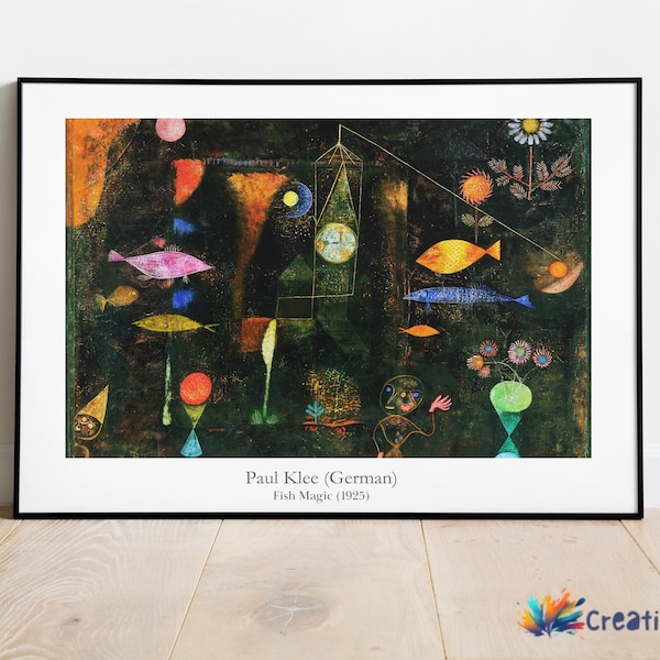 Impression vintage Fish Magic (1925) de Paul Klee, célèbre peintre allemand, téléchargement immédiat, chef-d'oeuvre d'art abstrait poisson coloré, décoration d'art mural