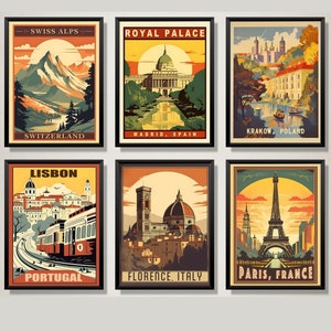 La encantadora expedición europea - 6 carteles de viajes vintage - Set 1 / Carteles de viajes retro / Arte de pared / Decoración del hogar / Descarga digital